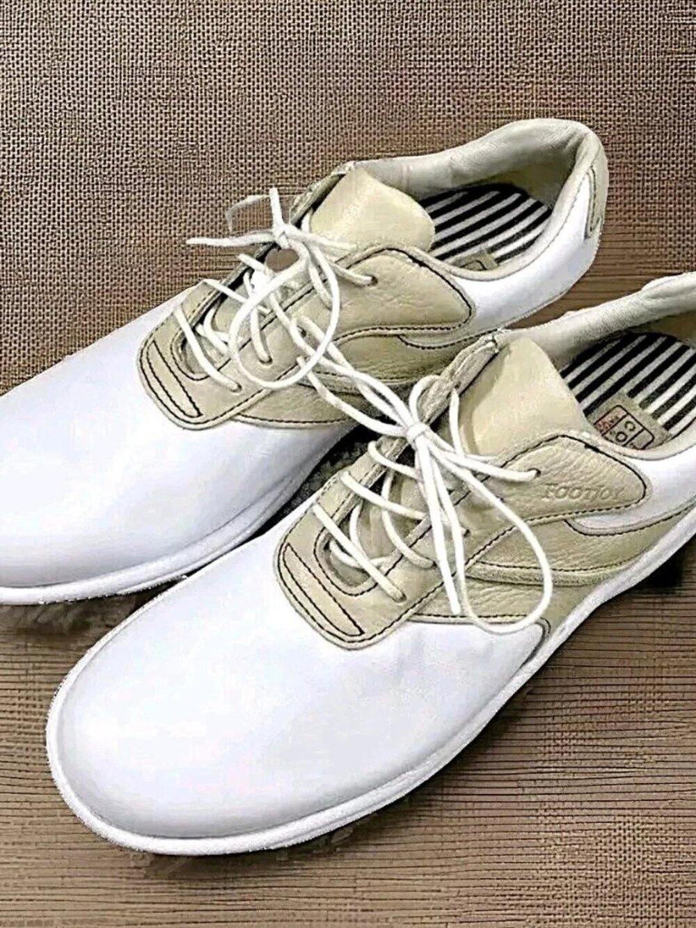 Footjoy Women's Contour Series Golf Shoes Size 6.5 M White & Tan Leather EUC